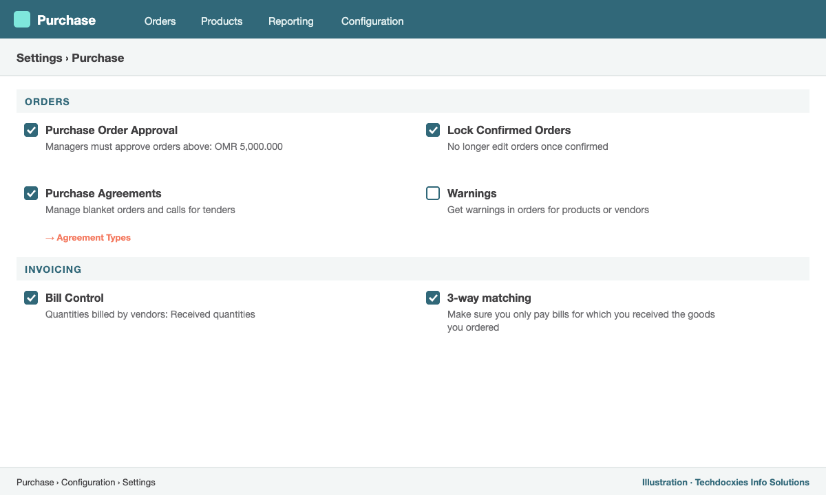 Odoo Purchase settings