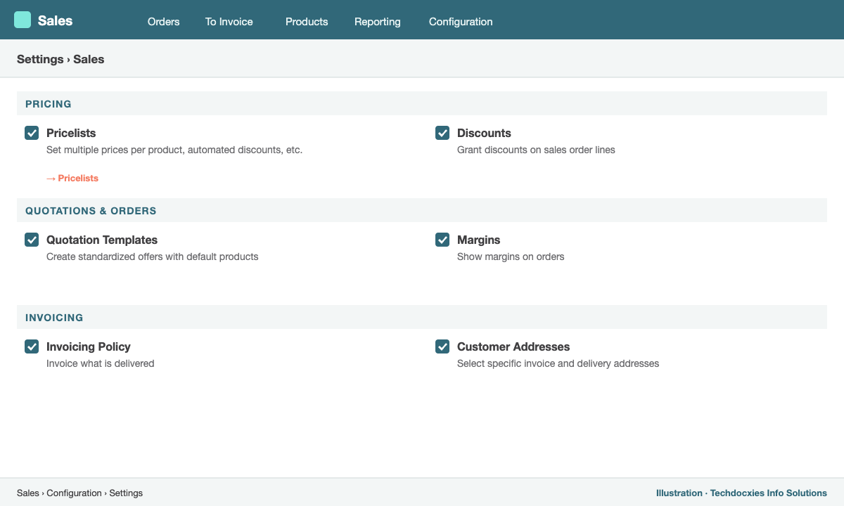 Odoo Sales settings