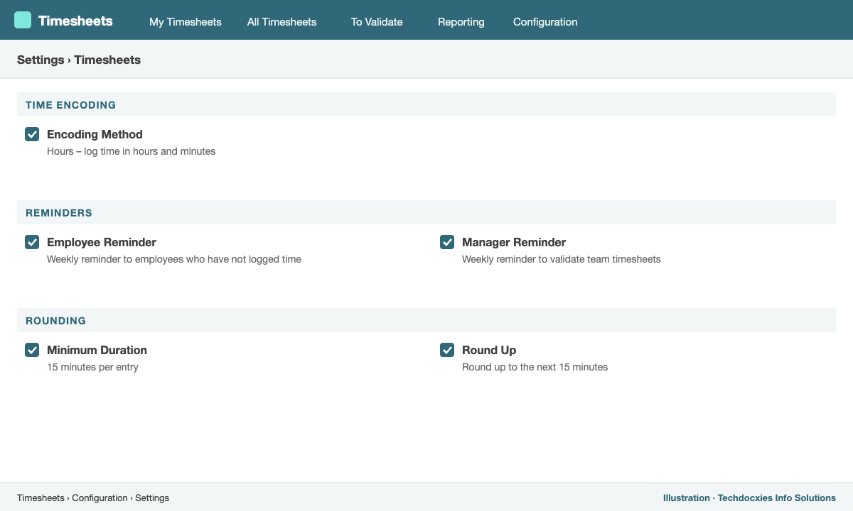 Odoo Timesheets settings